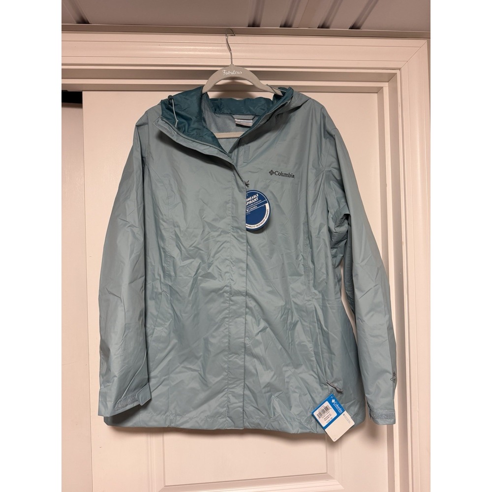 Columbia Women's Arcadia II waterproof rain jacket, Light Blue, Women's 1X